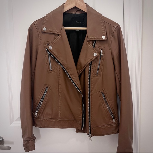 Faux Tan Leather Motorcycle/Biker Jacket - Picture 3 of 9